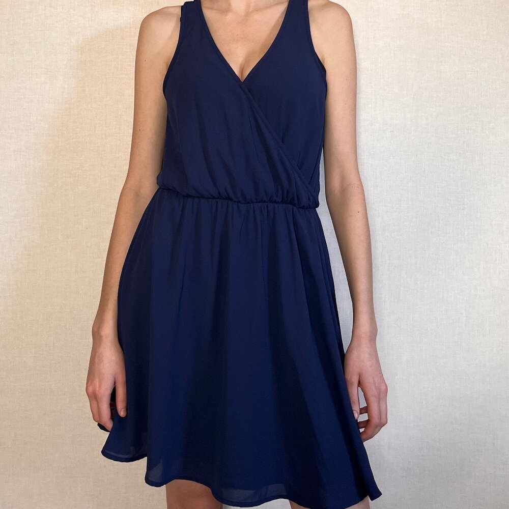 Lush Navy Blue Wrap-style Dress